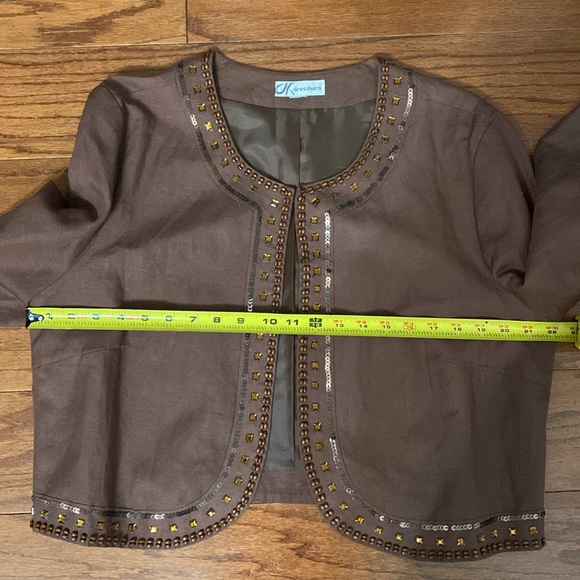 Dress Barn Brown Linen sequence cropped jacket - Size Large - Picture 9 of 11